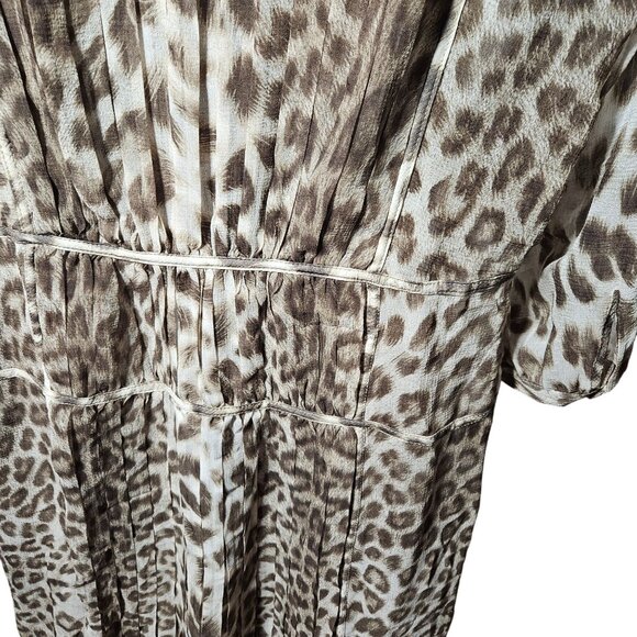 Talbots 8P Petite Leopard Print Pleated Midi Dress With Buttons & 3/4 Sleeves - Picture 6 of 6